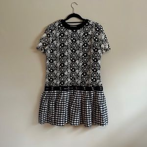 Zara Floral + Gingham Black and White Dress